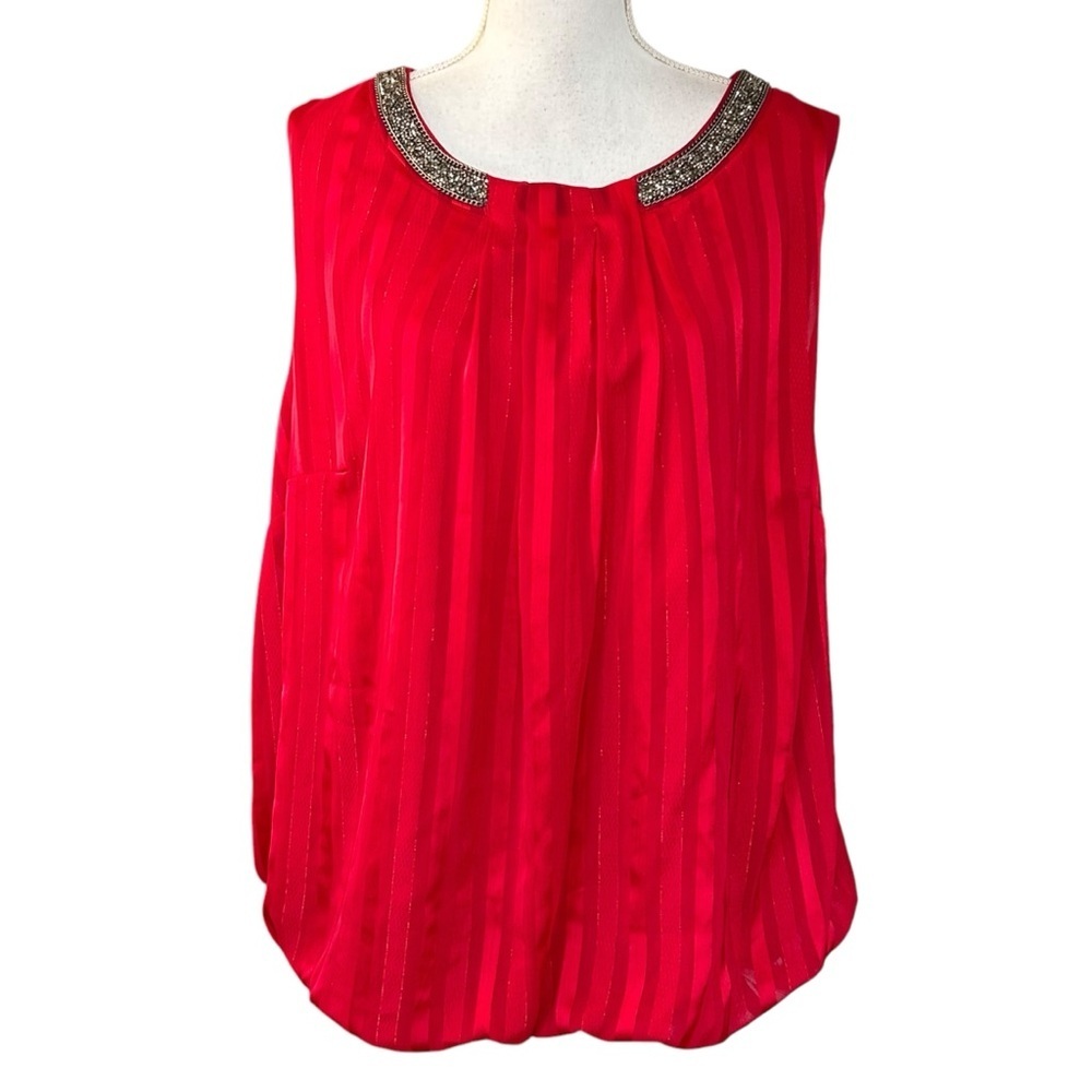 NEW AGB‎ Woman Jewel Neck Sleeveless Dressy Top Women’s Plus SZ 1X in Red